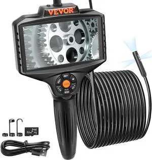 Triple Lens Borescope, 5" IPS Screen Inspection Camera with Lights, 8X Zoom 1080P HD Split Screen, 10 LED Lights Scope Endoscope Camera for Automotive, Plumbing(16.5FT Cable, 32GB Card)