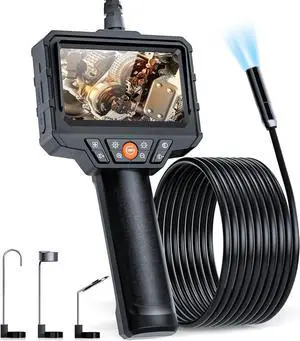 Endoscope Camera with Light, 4.3'' LCD Screen HD Digital Handheld Borescope IP67 Waterproof Snake Camera Sewer Inspection Camera with 8 LED Lights, 3 Accessories, Semi-Rigid Cable-15M(49.2FT)