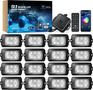 Q1 RGBW LED Rock Lights, 16 Pods Pure Color Underglow Neon Multicolor Lighting with Wiring Switch Kit, Bluetooth Controller, Remote Control, Music Mode for Trucks Car ATV UTV Golf Cart