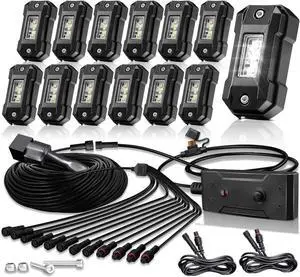 R4 White Rock Lights Kit with Switch Wire Harness 12PCS Super Bright Pure White LED Rock Lights for Offroad Trucks ATV UTV SUV High Power Underglow Under Body Light Waterproof Shockproof