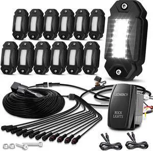 R2 Pure White Rock Lights Kit with Roker Switch Wire Harness 12PCS LED Rock Lights White for Offroad Trucks ATV UTV SUV Underglow Lights Trail Rig Lights Under Body High Power Waterproof