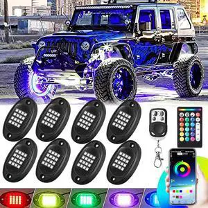 8 Pods RGB LED Rock Lights for Jeep Truck Golf Cart ATV UTV RZR SUV Offroad Pickup, Waterproof Multicolor Underglow Kit for Car with APP Music Mode, Underbody Neon Light Vehicle Underneath Accent 12V