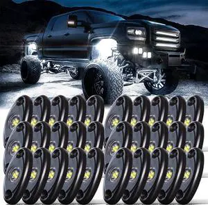 R1 White Rock Lights 30PCS High Power Underbody Pure White LED Rock Lights for Truck Offroad ATV UTV SUV Boat Waterproof Shockproof Solid White Rock Lights Underglow Trail TRAI Rig Light