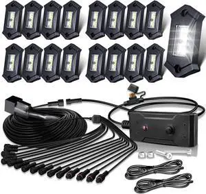 R3 White LED Rock Lights Kit 16PCS with Switch Wire Harness for Trucks Off Road ATV UTV SUV RZR Pure Underglow White Rock Rock Lights Under Body High Power Waterproof Shockproof