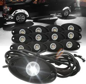 12 Pods White Rock Lights 6000K Pure White Underglow Light Wheel Wheel Well Lights for Off Road Trucks Sedans Car ATV UTV SUV Golf Cart Trailer Motorcycles