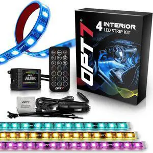 Aura Interior Car Lights with Remote Control, Color Change, Music Sync Inside Ambient Lighting Kit, LED Lights for Car Truck Under Dash Accessories, Charger Adapter 12V, 4pc Single Row LED Strip