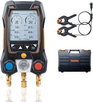 550s AC Manifold Gauge Set  Manifold Gauges Hvac and Refrigeration  Incl. 2 Wired Temperature Clamp Probes  AC Recharge Kit with superheat, subcooling with Bluetooth