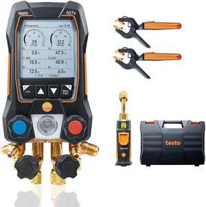 557s AC Manifold Gauge Set  AC Recharge Kit with 2 x 115i Pipe Clamp Thermometer, 1 x 552i Micron Gauge - AC Gauge Set with Bluetooth