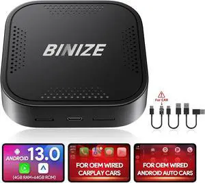 Wireless CarPlay Android AUTO Multimedia Video Box 4G Cellular,4GB+64GB,8Core,Android 13 Built-in Navigation Support SIM&TF Card Bluetooth Support Car with OEM Wired CarPlay/Android Auto