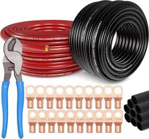4 Gauge Wire (50ft Each - Red/Black) Copper Clad Aluminum CCA with Cable Cutter,Lugs Terminal Connectors and Heat Shrink Tube - Battery Power/Ground Cable,Car Audio Speaker,RV Trailer Amp Wiring kit