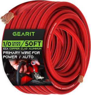 GearIT 1/0 Gauge Wire (50ft - Red Translucent) Copper Clad Aluminum CCA - Primary Automotive Wire Power/Ground, Battery Cable, Car Audio Speaker, RV Trailer, Amp, Electrical 0ga AWG 50 Feet