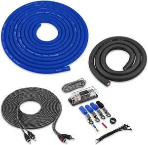 True 1/0 Gauge AWG Premium CCA Complete Amplifier Wiring Kit with OFC 2-Channel RCA Cable - BAK02BL Blue