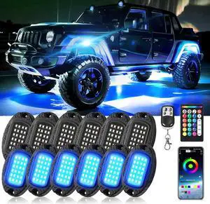 12Pods Metal RGB LED Rock Lights with Bluetooth APP/RF Remote Control, 288LED Multicolor Underglow Lights Kit with Dual Zone Music Mode 12V Underbody Light Waterproof for Trucks Jeep Golf Cart Pickup