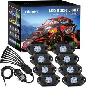 RGB LED Rock Lights Kit 8 pods Underglow Multicolor Neon Light Pod with Bluetooth App Control Timing Function Flashing Music Mode IP68 Exterior Wheel Well Light for ATV UTV