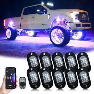 RGB LED Rock Lights, with Phone App/Remote Control & Timing & Music Mode Rock Lights Kits, Waterproof Underglow Light for Jeep ATV RZR UTV SUV Off Road AUTO Motorcycle (10 Pods)