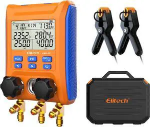 Digital Manifold Gauge 2-Way Valve with Thermometer Clamps for HVAC Systems, LMG-10