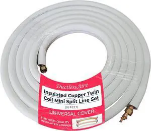 Insulated Copper Twin Coil Mini Split Line Set - Indoor/Outdoor Use - Air Conditioning Accessories - 25 Ft (3/8 x 5/8 inches)