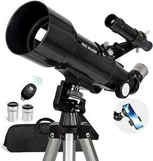Telescope for Adults Astronomy, 70mm Aperture 400mm Focal Length Portable Astronomical Telescope for Beginners Age Over 8 Years Old with Wireless Remote Carry Bag Tripod, Black