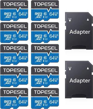 10-Pack 64GB Micro SD Card Class 10 Micro-SDXC Memory Card UHS-I, High Speed Flash TF Card for Security Camera/Smartphone/Drone/Dash Cam/Tablet/PC, C10, U1, 64GB 10Pack