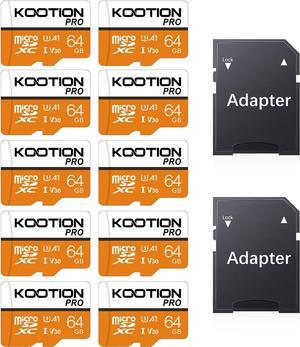 64GB Micro SD Card 10-Pack with Adapter, High-Speed TF Flash Memory Card U3, A1, V30, 4K UHD, microSDXC Memory Card