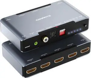 8K@60Hz HDMI Splitter 1 in 4 Out, HDMI 2.1 Splitter Supports 4K@120Hz, EDID, 48 Gbps, VRR, ALLM, 3D, HDR 10, HDCP2.3, Dolby Vision Atmos, Audio Extractor, NO ARC