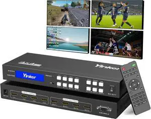 4K HDMI Matrix Switch 4x4, 4K@30Hz HDMI Matrix Switcher Splitter 4 in 4 Out with Backlit Button, Support HDCP EDID Management RS232 Control