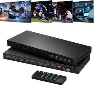 4x4 HDMI Matrix 4K 60Hz, PORTTA 4 in 4 Out Switch Splitter with ARC, Toslink 3.5mm Audio Extractor, 16 EDID Modes, 4K Downscale, and IR Remote Support HDMI 2.0b, HDCP 2.3/2.2/1.4, HDR, 18Gbps