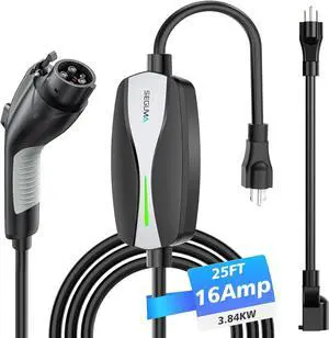 Level 1/2 EV Charger, 16Amp Electric Car Charger Portable EV Charger 25FT Cable with NEMA 6-20 Plug and NEMA 5-15 Adapter, Home Mobile EV Charging Station for J1772 BEVs/PHEVs 110V-240V(Black)