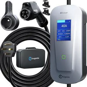Level 2 EV Charger [40Amp, 240V, NEMA 14-50P] Portable Electric Vehicle Charging Stations with J1772 Connector and 25 ft Cable, Works with All J1772 EVs, for Home and Outdoor