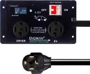 Smart Dryer EV Splitter, ENDMAN 30 Amp Dryer y Splitter to EV,Automatic Power Switch for Dryer and EV,NEMA 14-30