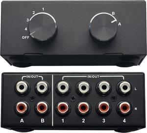 4-Port Bi-Directional RCA Audio Switcher, 4-Way Stereo L/R Sound Channel 2 in 4 Out or 4 in 2 Out, L/R Sound Channel Audio Switch Splitter RCA Stereo Switch Selector for DVD Stereo Speaker CD Player