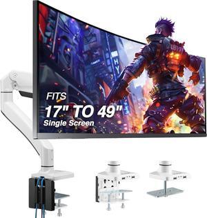Single 17"-49" Super Ultrawide Monitor Arm for Screens Up to 50 lbs, Premium Aluminum Desk Stand, Adjustable Pneumatic Height, Full Motion Swivel Tilt Rotation, USB 3.0 & AUX Ports, White