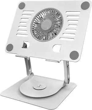 Gaming Laptop Cooling Pad with 360° Rotation Base, Ergonimic Aluminum Laptop Cooling Stand with 3 Speed Fan, Adjustable Height Laptop Cooling Pad for 10-17.3'' Notebook - Silver