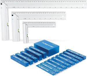 Setup Blocks Height Gauge 15pc Set, Router Table Setup Bars w/L Square 3pc, Machinist Square for Router Fence, Table Saw Blade, Band Saw, Drill Press (72052)