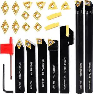 Lathe Threading Tool-Bit Set 21pcs - 7pcs 5/8" Turning Holder Boring Bars / 14pcs Indexable Carbide Inserts Golden CCMT09T304 DCMT11T304 16IR A60 16ER AG60 MGMN30