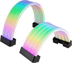 Flex RGB PSU Extension Cable Cover Kit, Light Up LED Strip Set for GPU and Motherboard PC Cables, 5V 3 Pin ARGB Sync, Compatible with 8-Pin, 16-Pin, 24-Pin, Black