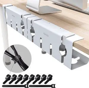 No Drill Under Desk Cable Management Tray, 17'' Wire Management, Punch-Free Clamp on, Newest Metal Cable Tray, Wire Organizer Under Desk, Under Desk Basket for Office and Home, White(2 Packs)