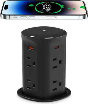 Pop Up Countertop Receptacle with 20W USB-C Ports,15W Wireless Charger,4 USB,Pop Up Outlet for Home Office Kitchen