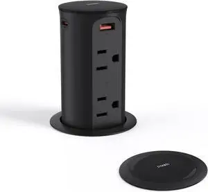 Pop up Outlet for Countertop with USB C,2.5in Hole Desktop Power Grommet,4 Outlets 4 USB Ports,15A Tamper Resistant Receptacle Surface Mount,Space Saver Recessed Outlet,6 Ft Cord