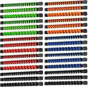 30 PC ABS Socket Organizer, 1/2 inch, 3/8 inch and 1/4 inch Drive Socket Rail Holders, Heavy Duty Socket Racks, Black Rails with 5 Color Clips