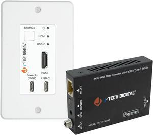Digital 4K HDMI & USB C Extender Over Single Cat5 5e 6 7 Cable, Up to 164ft Wall Plate Over Ethernet HDR Dolby Vision USB-C Charging Port, PoC, IR, Auto-Switch [JTECH-EXW30]