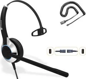 HD-500 Office and Call Center Wired QD Headset with Noise Canceling Microphone and HD Speakers - Compatible with Mitel, Nortel, Avaya, Poly, Polycom, Shoretel, Digium, ESI, Fanvil Desk Phones