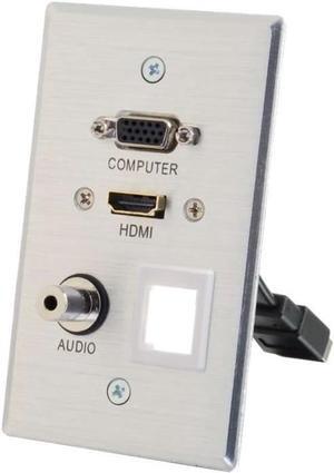 C2G Legrand HDMI/VGA Wall Plate, Brushed Aluminum Pass Through Wall Plate, Single Gang Wall Plate, Computer Wall Plate, 1 Count, C2G 41013
