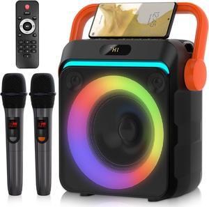Machine with 2 Wireless Microphones, Portable Bluetooth Karaoke Speaker for Adults & Kids with Strobe Lights, Karaoke Microphone with PA System Supports TWS/USB/TF/REC/FM/AUX for Home Party