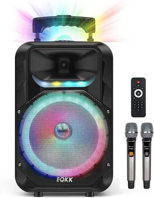 Updated Karaoke Machine for Adults and Kids Portable Bluetooth Speaker with 2 Wireless Microphones New 10" Subwoofer PA System Karaoke Speaker Machines with DJ Light for Outdoor Party
