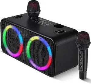 Tech Karaoke Microphone Machine Kids Adults, Karaoke Machine Bluetooth Sound Effects, Bluetooth Wireless Speakers Karaoke Machine LED Light TF Card/USB Portable Home Party Outdoor/Indoor, Black