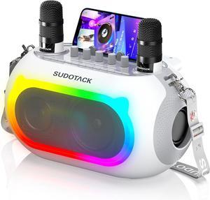 Karaoke Machine for Adults Kids with 2 Wireless Microphones, Bluetooth PA Speaker System with Echo/Bass/Treble Adjustment for Home Party, Outdoor, Church, Picnic, Birthday Gifts (White)