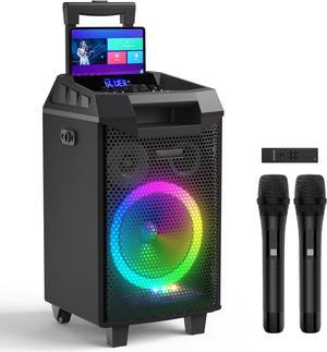 Karaoke Machine, Bluetooth Speaker PA System for Adults & Kids with 2 Wireless Microphones, 8'' Subwoofer, Wireless Singing Machine for Christmas Party, Wedding, Gathering(VS-0866)