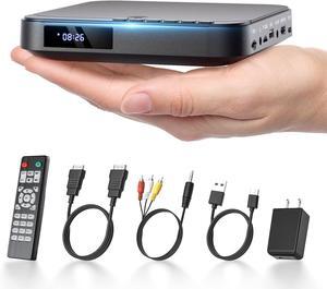 Mini DVD Player - 1080P HD Compact Player for TVs with HDMI, All Region Free, CD/DVD, USB/TF Card, Remote Control, PAL/NTSC Support