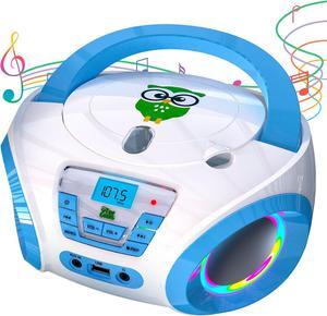 Tunes Kids Boombox CD Player for Kids - NEW 2023 - FM Radio - Batteries Included - Cute white Radio cd Player with Speakers for Kids and Toddlers - Blue